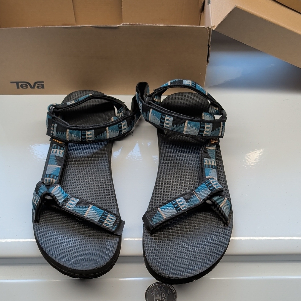 Teva Kids Black Sandals with Blue Geometric Straps